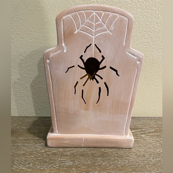 Hyde & Eek Halloween Terracotta Tombstone Spider Light Pink Orange - Target - Picture 1 of 2